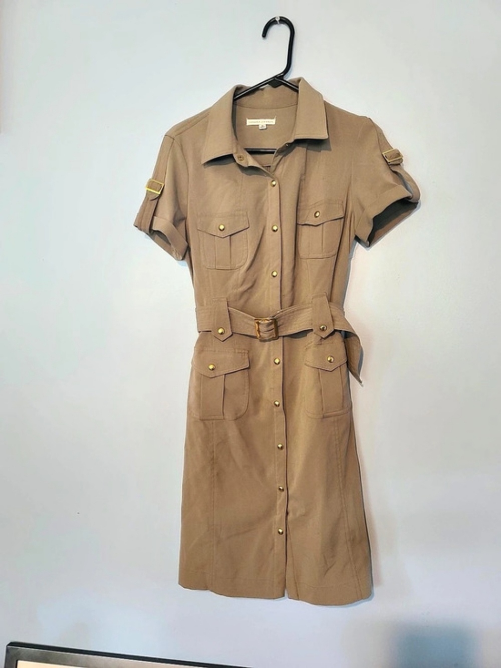 Chico's Linen Safari Shirtdress Midi Dress in Brown